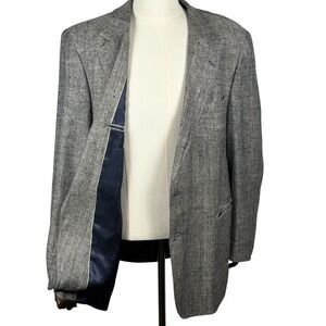 English Manor Mens Grey Tweed Two Button Blazer Jacket Size 46L Made‎ in Poland
